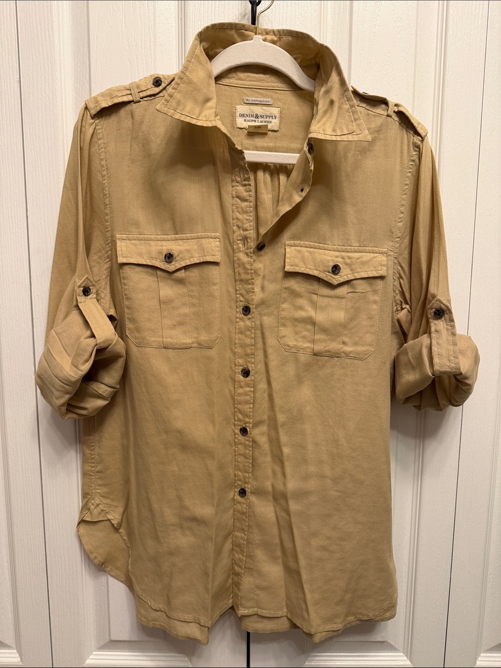 Denim & Supply Ralph Lauren Khaki Utility Shirt Roll Tab Size L